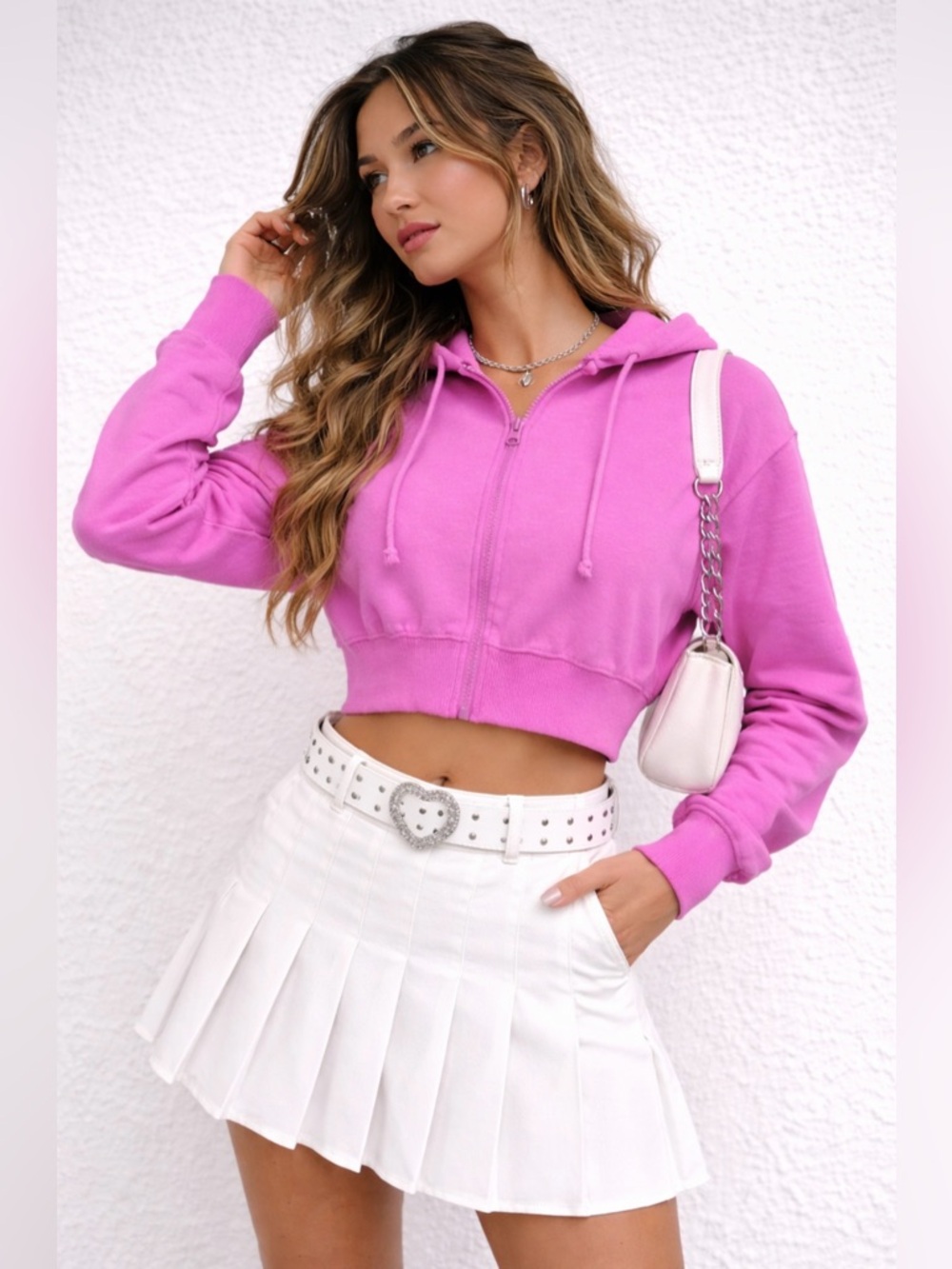 PacSun Pink Cropped Zip-Up Hoodie – Size Small y2k coquette lounge cozy